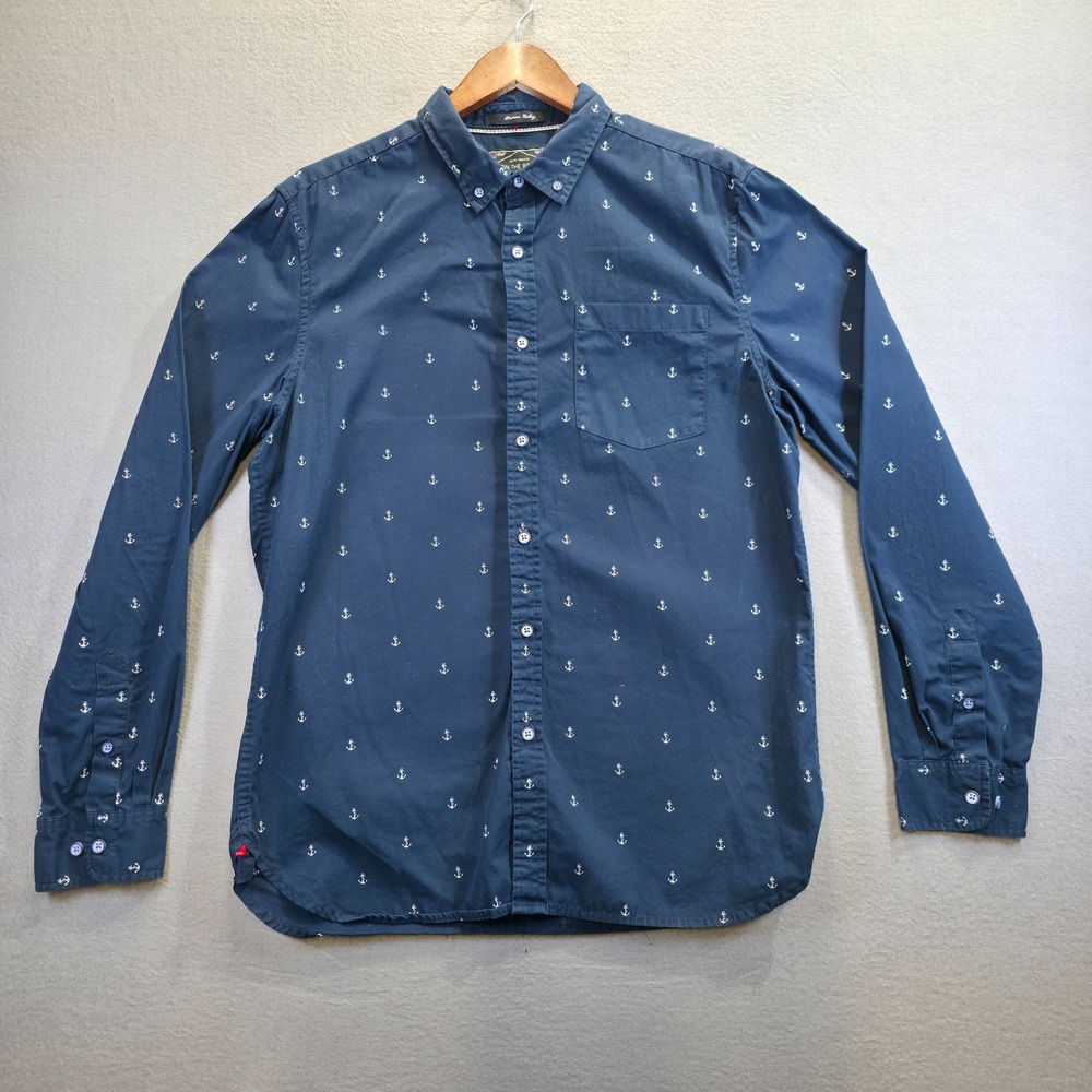 Cactus‎ On The Road Men's Blue Slim Fit Long Sleeve Button Up Shirt Size Large